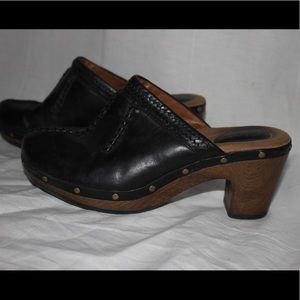 Clark’s wooden heel clogs